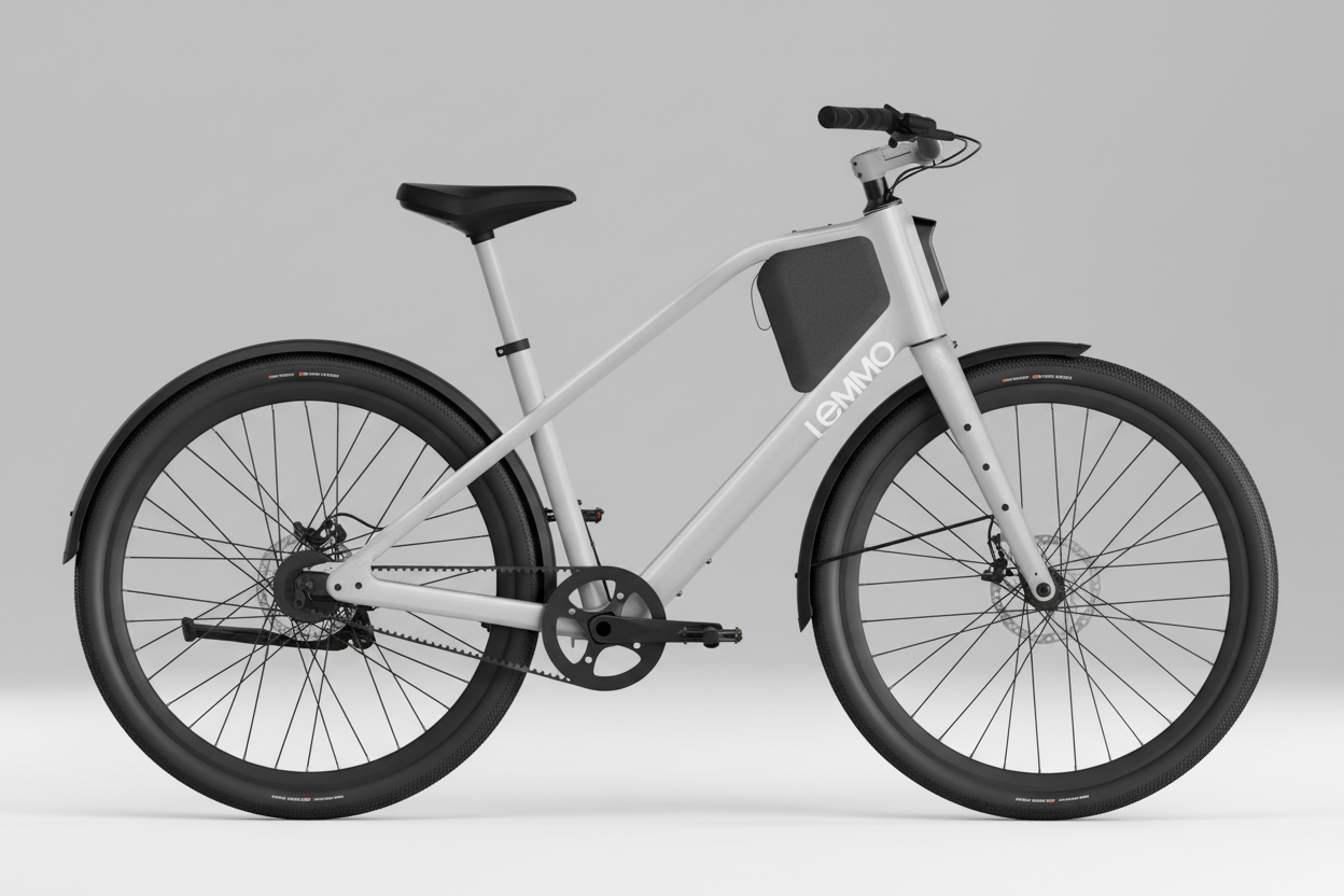 White electric bike with black details on a white background