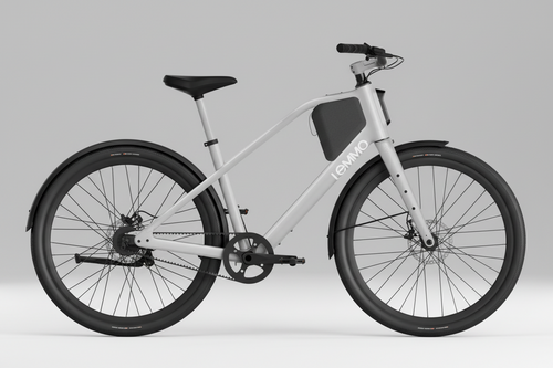 White electric bike with black details on a white background