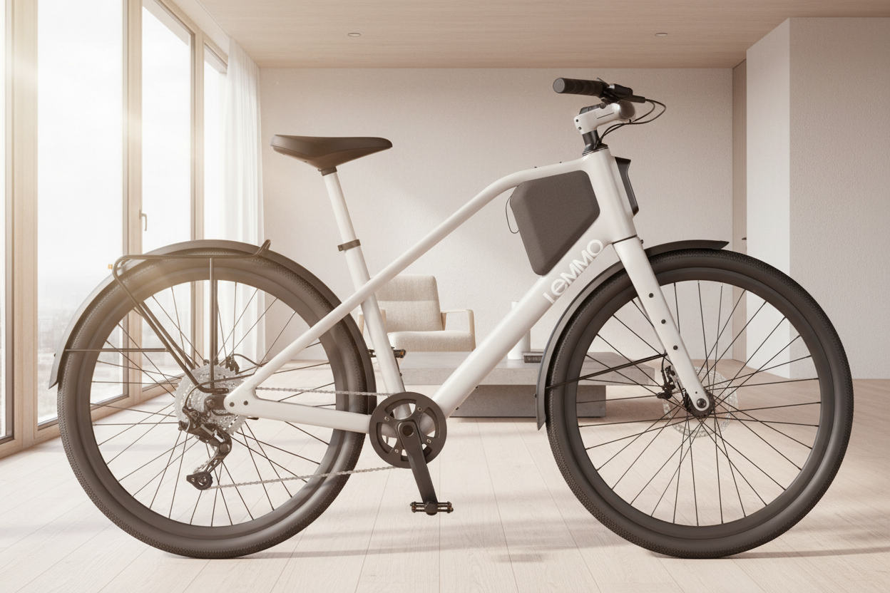 White electric bike with black details on a white background